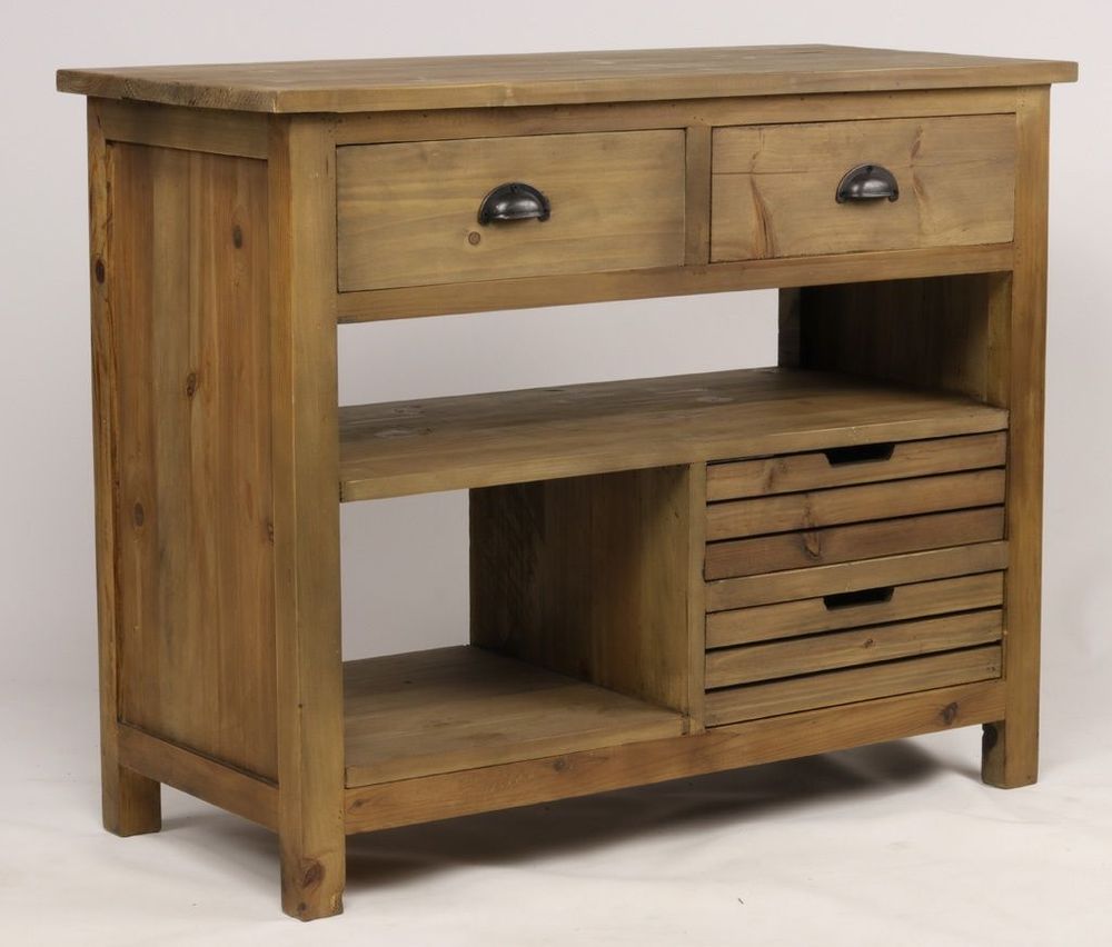 Buffets - Îlot de rangement Gaspard en bois recyclé, 100 cm, 4 tiroirs et 2 étagères - JP2B DECORATION