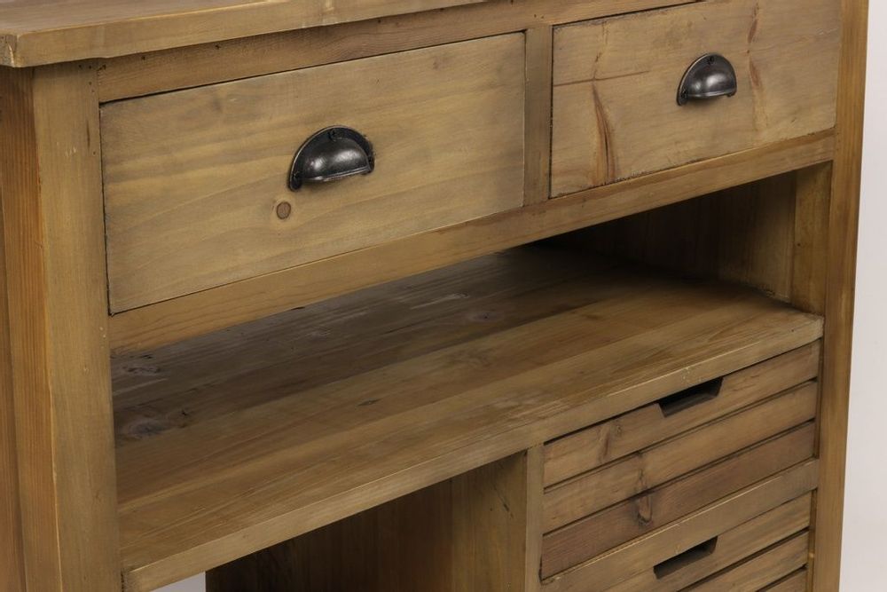 Buffets - Îlot de rangement Gaspard en bois recyclé, 100 cm, 4 tiroirs et 2 étagères - JP2B DECORATION