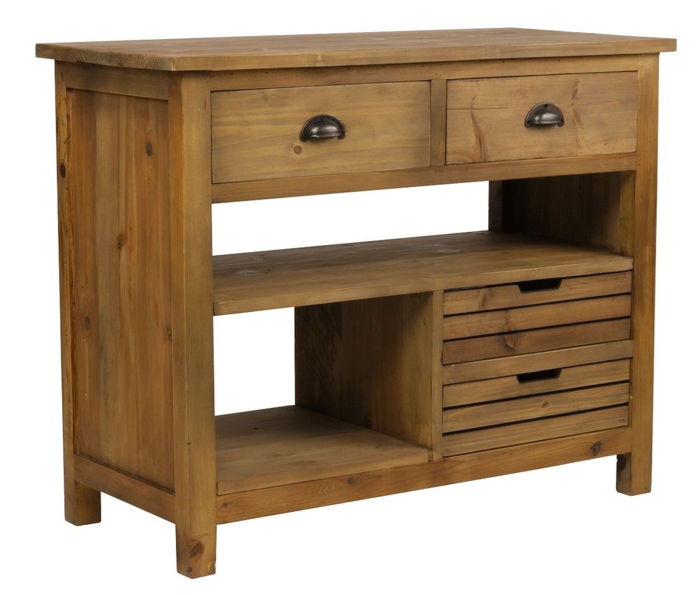 Buffets - Îlot de rangement Gaspard en bois recyclé, 100 cm, 4 tiroirs et 2 étagères - JP2B DECORATION