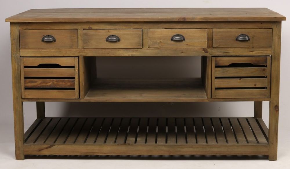 Buffets - Îlot de cuisine Emerson en bois recyclé, 160 cm, 12 tiroirs, style vintage - JP2B DECORATION