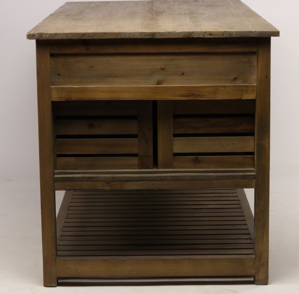 Buffets - Îlot de cuisine Emerson en bois recyclé, 160 cm, 12 tiroirs, style vintage - JP2B DECORATION