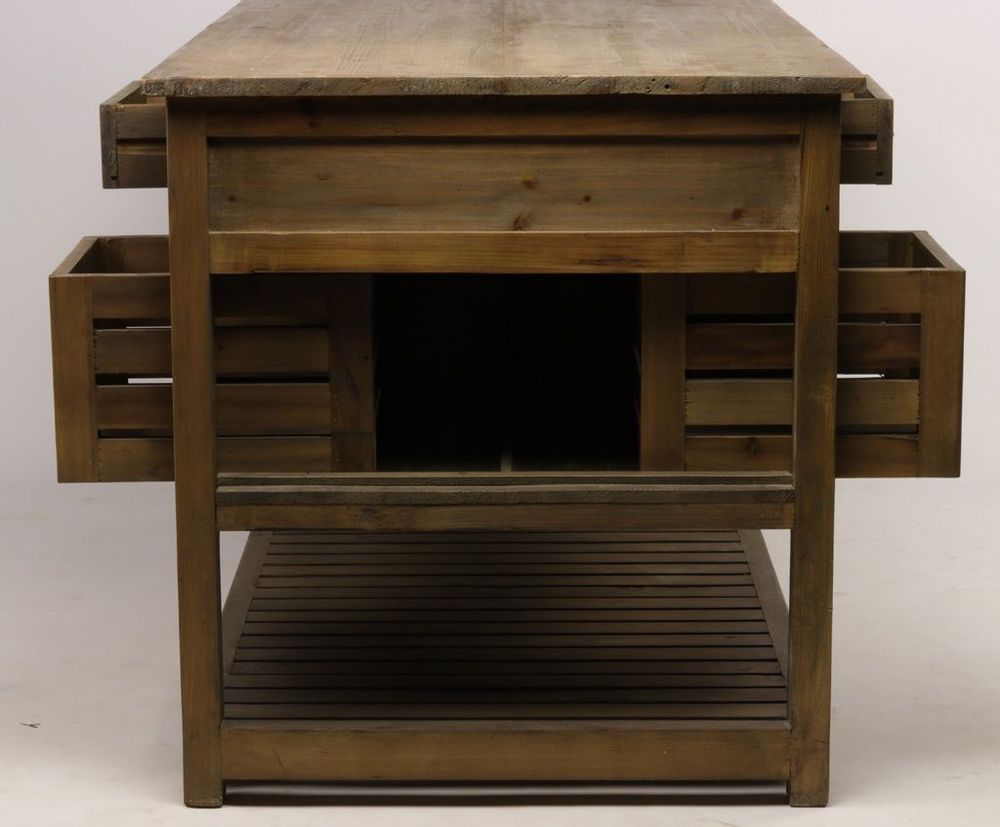 Buffets - Îlot de cuisine Emerson en bois recyclé, 160 cm, 12 tiroirs, style vintage - JP2B DECORATION