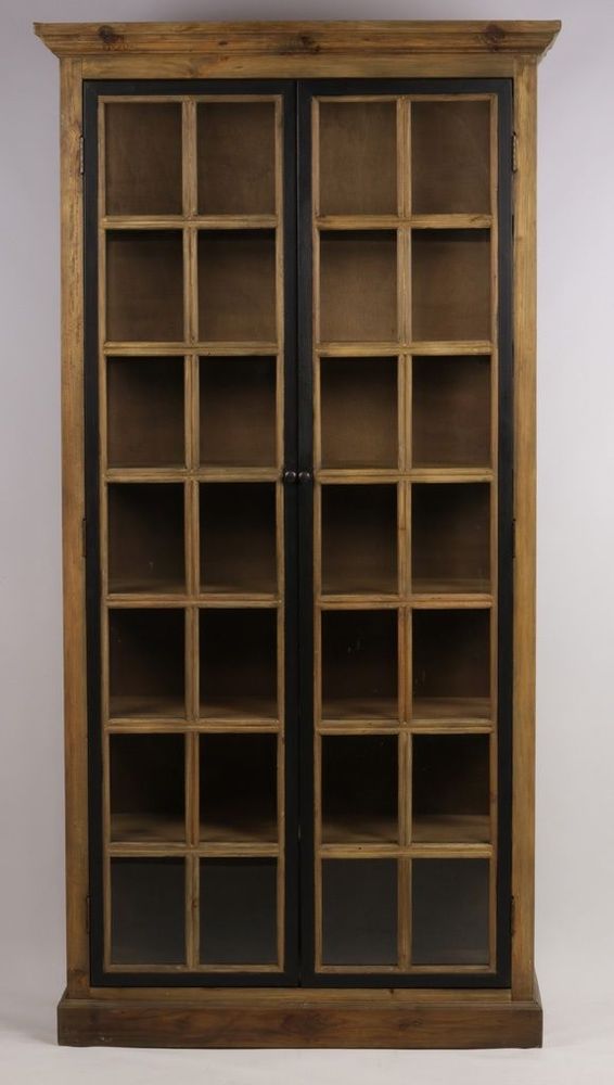 Wardrobe - Alaska industrial wardrobe, 2 glass doors, wood and metal, 220 cm - JP2B DECORATION