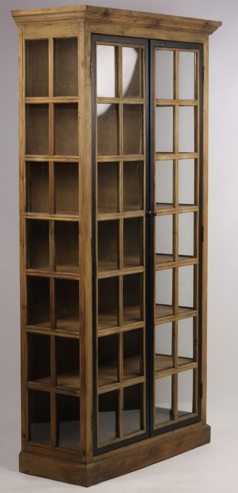 Wardrobe - Alaska industrial wardrobe, 2 glass doors, wood and metal, 220 cm - JP2B DECORATION