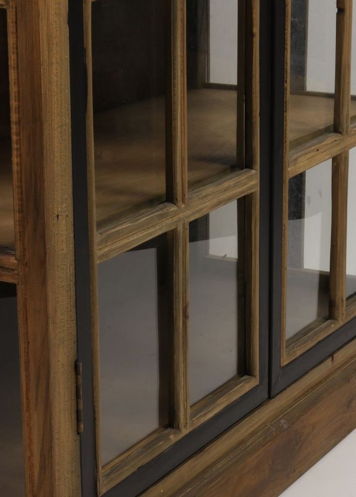 Wardrobe - Alaska industrial wardrobe, 2 glass doors, wood and metal, 220 cm - JP2B DECORATION