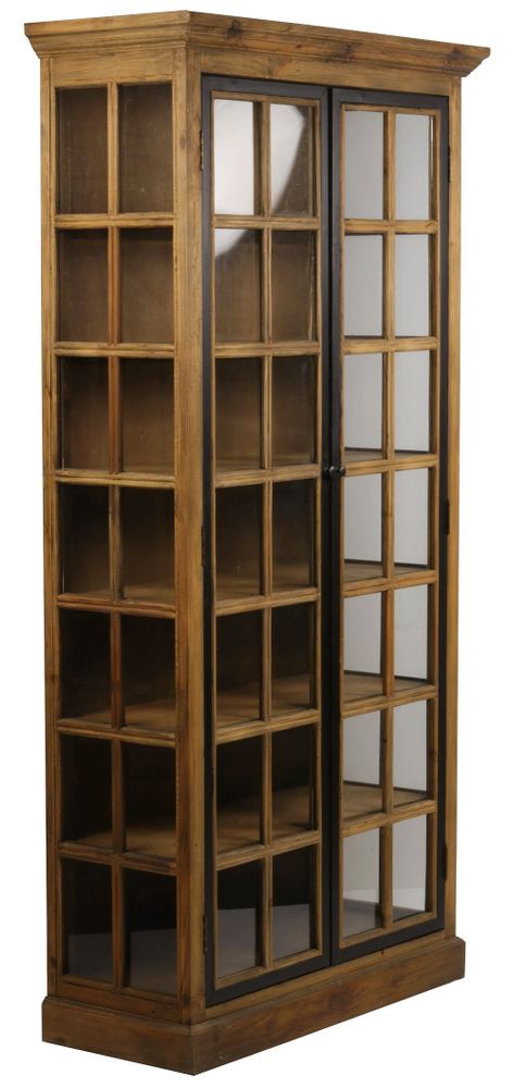 Wardrobe - Alaska industrial wardrobe, 2 glass doors, wood and metal, 220 cm - JP2B DECORATION
