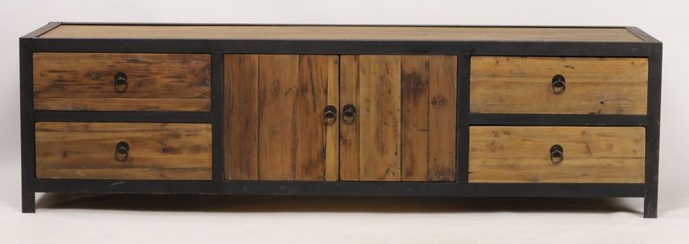 Sideboards - Sherman TV stand recycled wood and metal, industrial design 180 cm - JP2B DECORATION