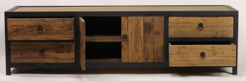 Sideboards - Sherman TV stand recycled wood and metal, industrial design 180 cm - JP2B DECORATION