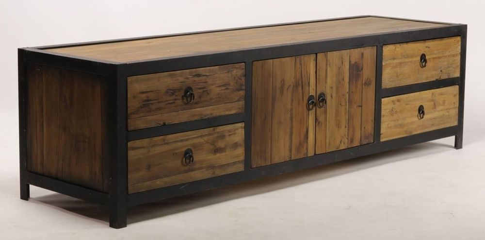 Sideboards - Sherman TV stand recycled wood and metal, industrial design 180 cm - JP2B DECORATION