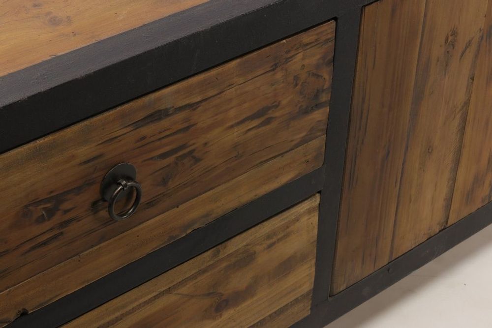 Sideboards - Sherman TV stand recycled wood and metal, industrial design 180 cm - JP2B DECORATION