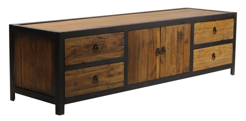 Sideboards - Sherman TV stand recycled wood and metal, industrial design 180 cm - JP2B DECORATION