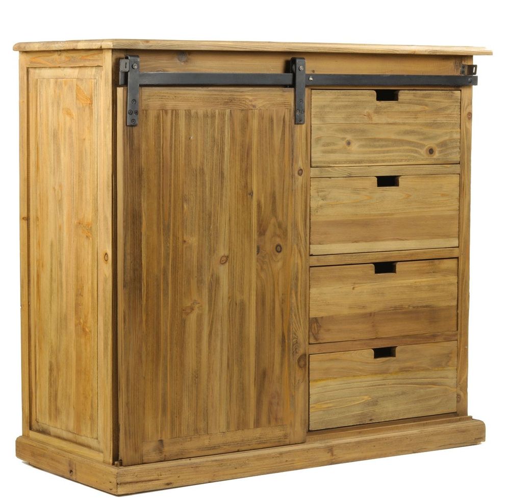 Buffets - Meuble d'appui Oakland bois recyclé, porte coulissante et tiroirs - JP2B DECORATION
