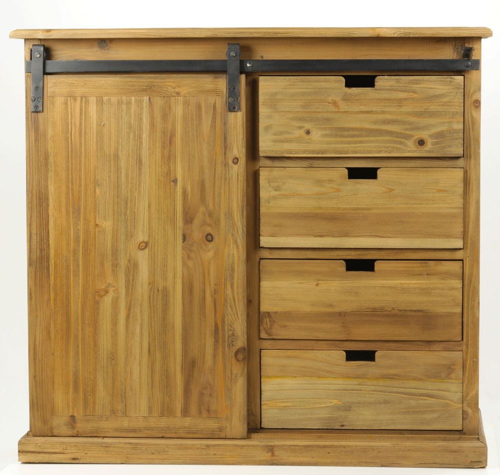 Buffets - Meuble d'appui Oakland bois recyclé, porte coulissante et tiroirs - JP2B DECORATION