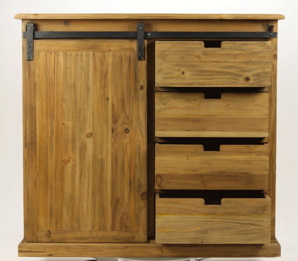 Buffets - Meuble d'appui Oakland bois recyclé, porte coulissante et tiroirs - JP2B DECORATION