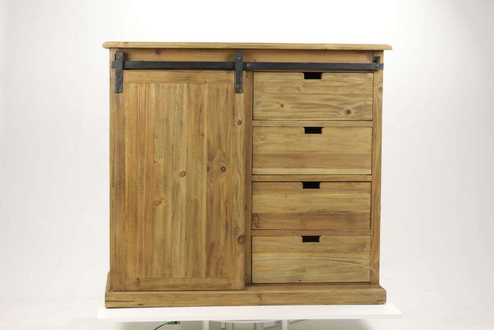Buffets - Meuble d'appui Oakland bois recyclé, porte coulissante et tiroirs - JP2B DECORATION
