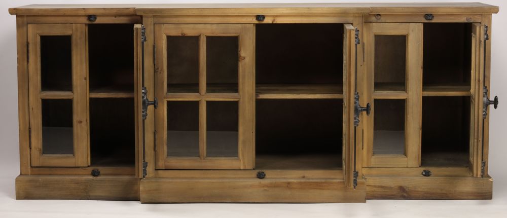 Sideboards - Cleveland sideboard wood and glass, rustic design 200 cm - JP2B DECORATION