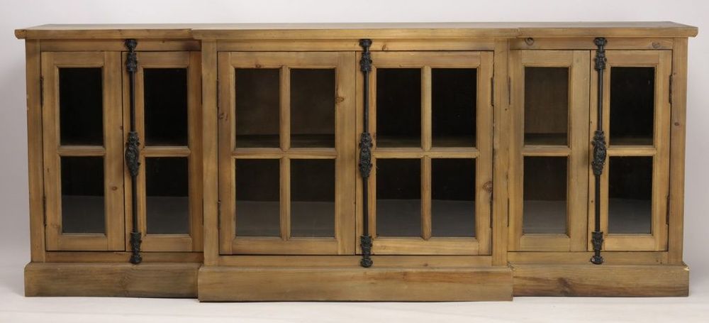Sideboards - Cleveland sideboard wood and glass, rustic design 200 cm - JP2B DECORATION