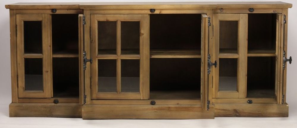 Sideboards - Cleveland sideboard wood and glass, rustic design 200 cm - JP2B DECORATION