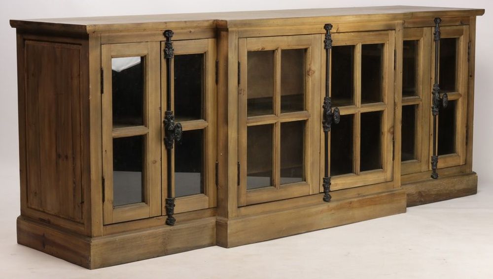 Sideboards - Cleveland sideboard wood and glass, rustic design 200 cm - JP2B DECORATION