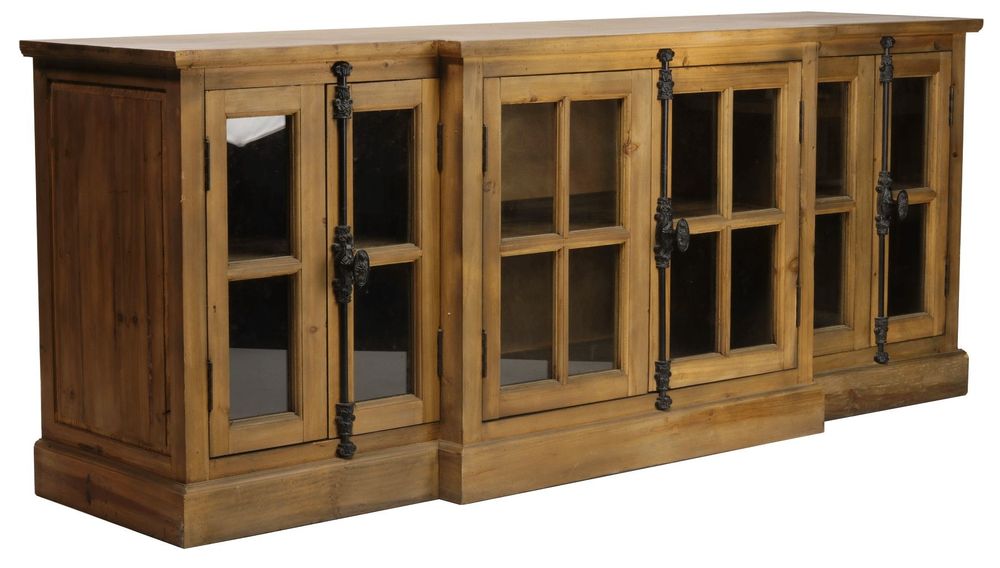Sideboards - Cleveland sideboard wood and glass, rustic design 200 cm - JP2B DECORATION