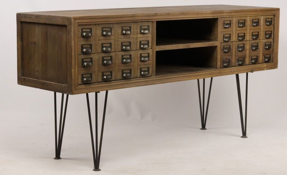 Buffets - Enfilade Milwaukee fer et bois, porte coulissante et tiroirs - JP2B DECORATION