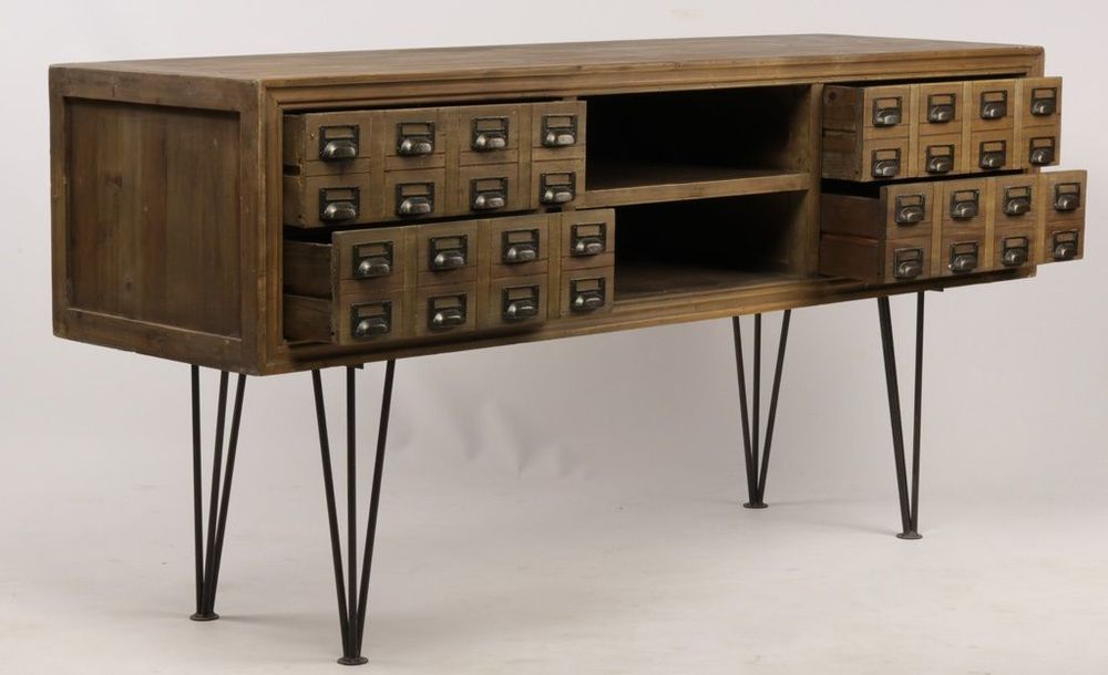 Buffets - Enfilade Milwaukee fer et bois, porte coulissante et tiroirs - JP2B DECORATION