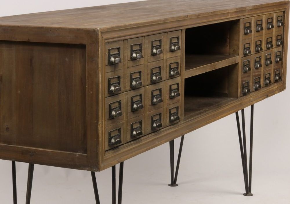 Buffets - Enfilade Milwaukee fer et bois, porte coulissante et tiroirs - JP2B DECORATION