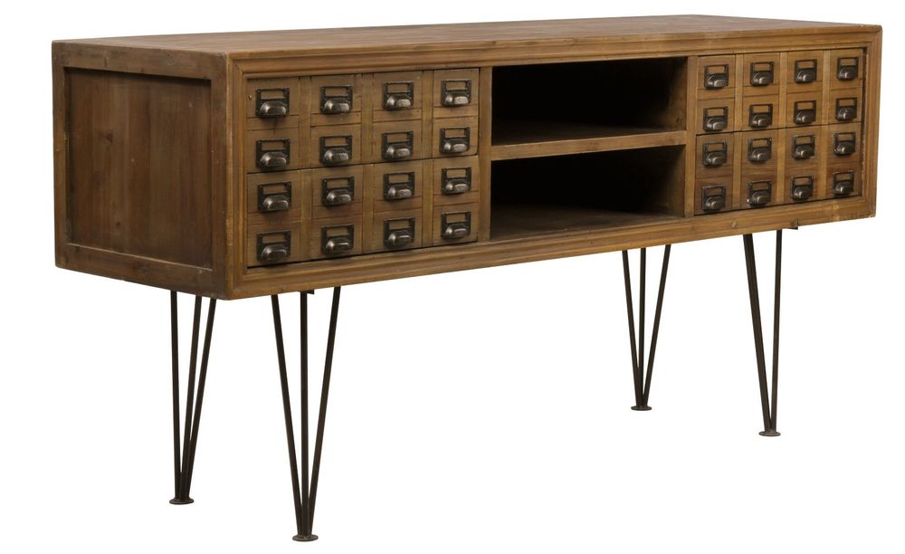Buffets - Enfilade Milwaukee fer et bois, porte coulissante et tiroirs - JP2B DECORATION