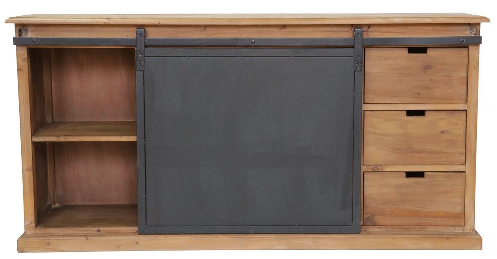 Buffets - Enfilade Atelier bois et fer, porte coulissante et tiroirs - JP2B DECORATION