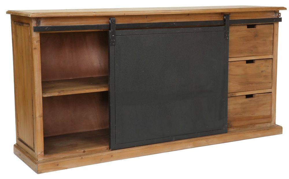 Buffets - Enfilade Atelier bois et fer, porte coulissante et tiroirs - JP2B DECORATION