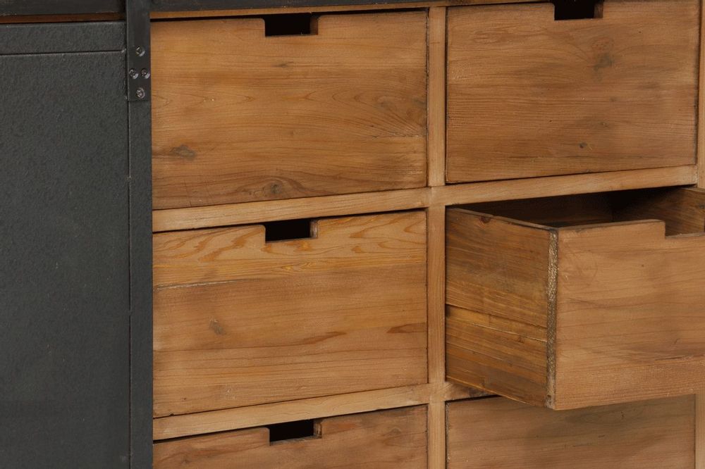 Buffets - Enfilade Atelier bois et fer, porte coulissante et tiroirs - JP2B DECORATION