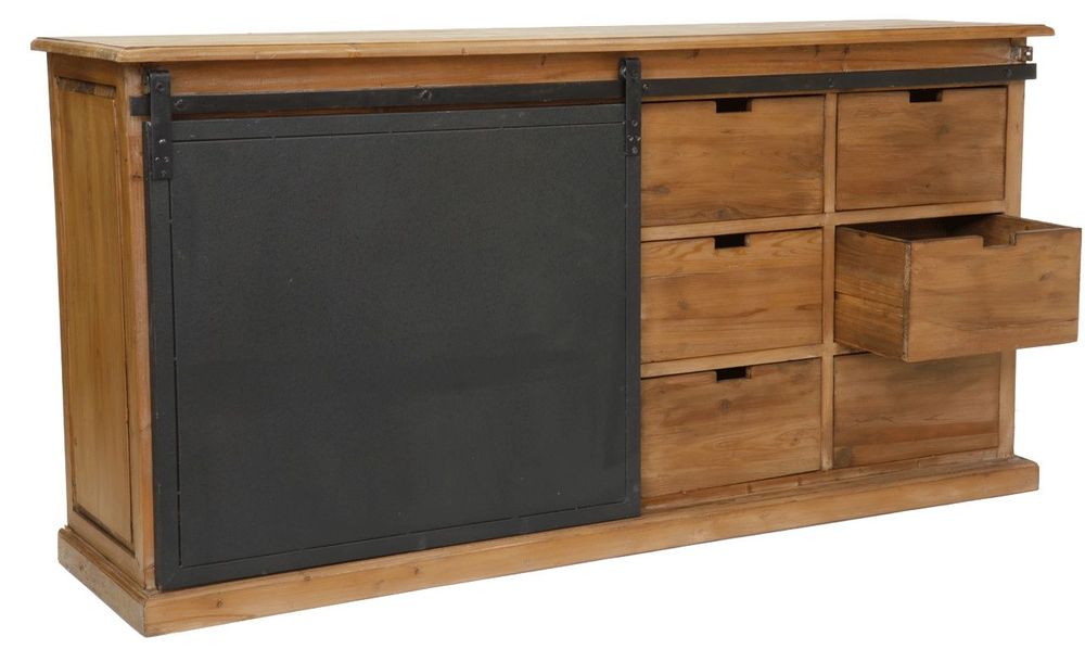 Buffets - Enfilade Atelier bois et fer, porte coulissante et tiroirs - JP2B DECORATION