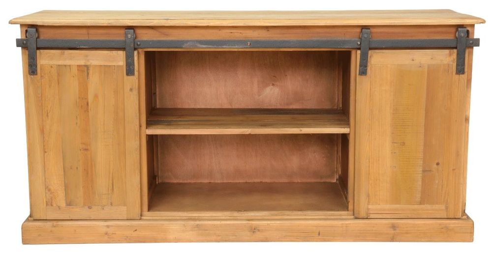Bibliothèques - Cabinet Ruston bois recyclé, porte coulissante et tiroirs - JP2B DECORATION