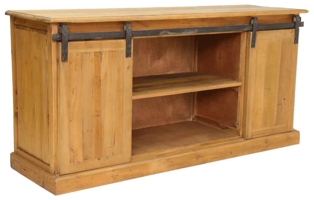 Bibliothèques - Cabinet Ruston bois recyclé, porte coulissante et tiroirs - JP2B DECORATION