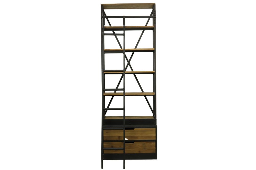Etagères - Étagère industrielle, 6 étagères, bois vieilli et métal, 243 cm - JP2B DECORATION