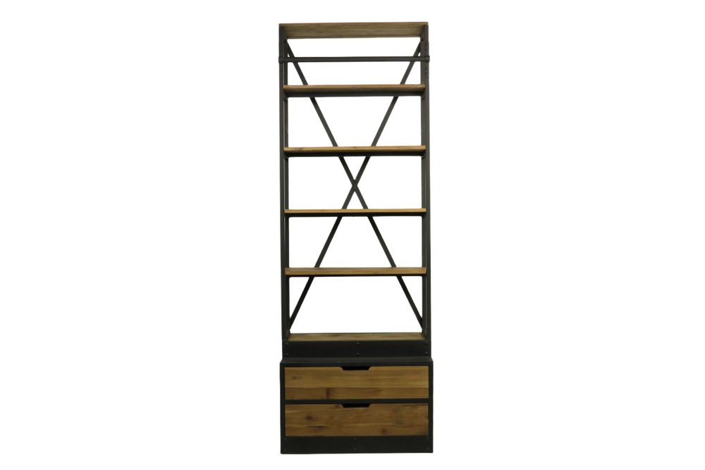 Etagères - Étagère industrielle, 6 étagères, bois vieilli et métal, 243 cm - JP2B DECORATION
