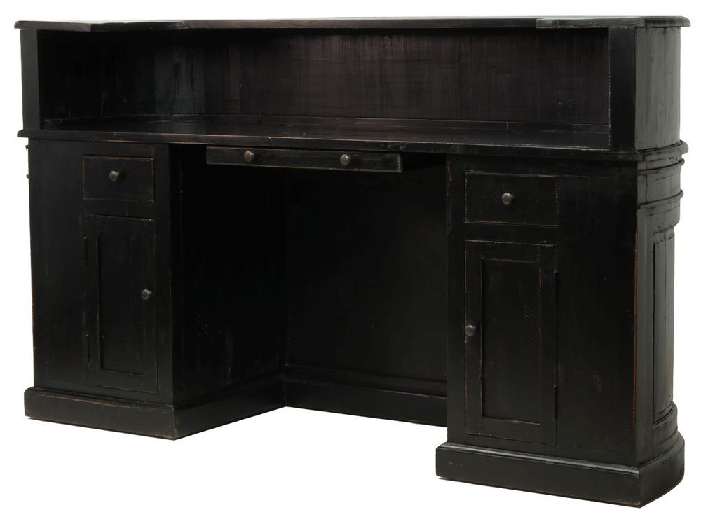 Buffets - Comptoir Manchester en pin, noir vintage, avec rangement bouteilles - JP2B DECORATION