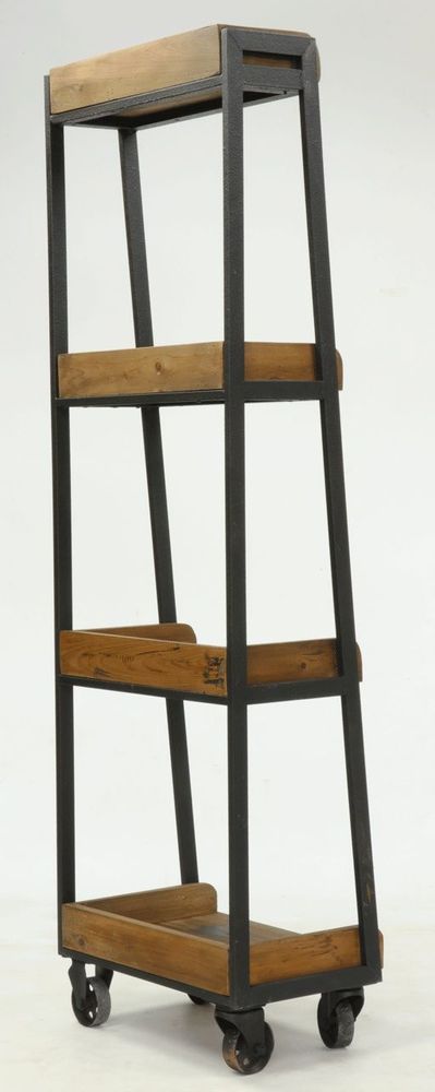 Shelves - Shelf / Display on wheels, recycled wood and iron, 4 shelves - JP2B DECORATION