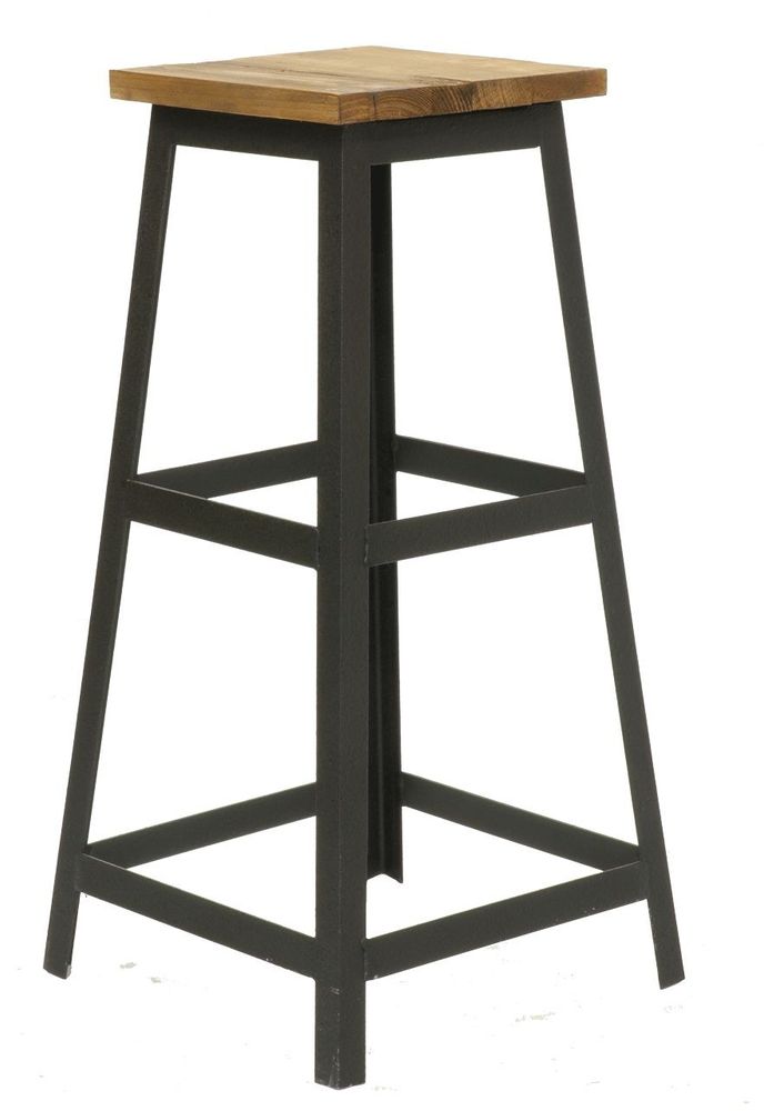Stools - Industrial high stool recycled wood and iron, 70 cm - JP2B DECORATION
