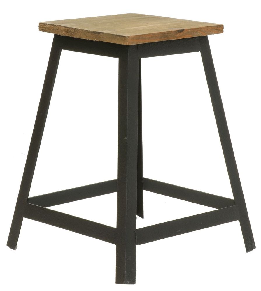 Tabourets - Tabouret industriel bois recyclé et fer, 47 cm - JP2B DECORATION