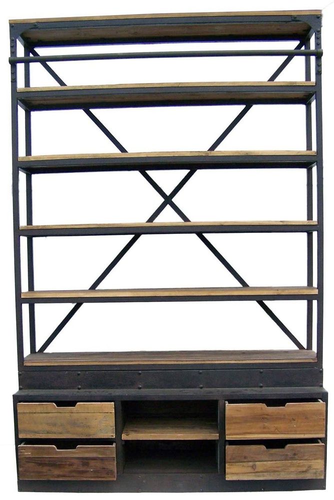 Etagères - Grande étagère industrielle, 7 étagères, bois vieilli et métal - JP2B DECORATION