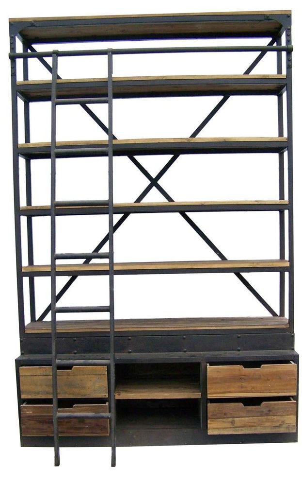 Etagères - Grande étagère industrielle, 7 étagères, bois vieilli et métal - JP2B DECORATION