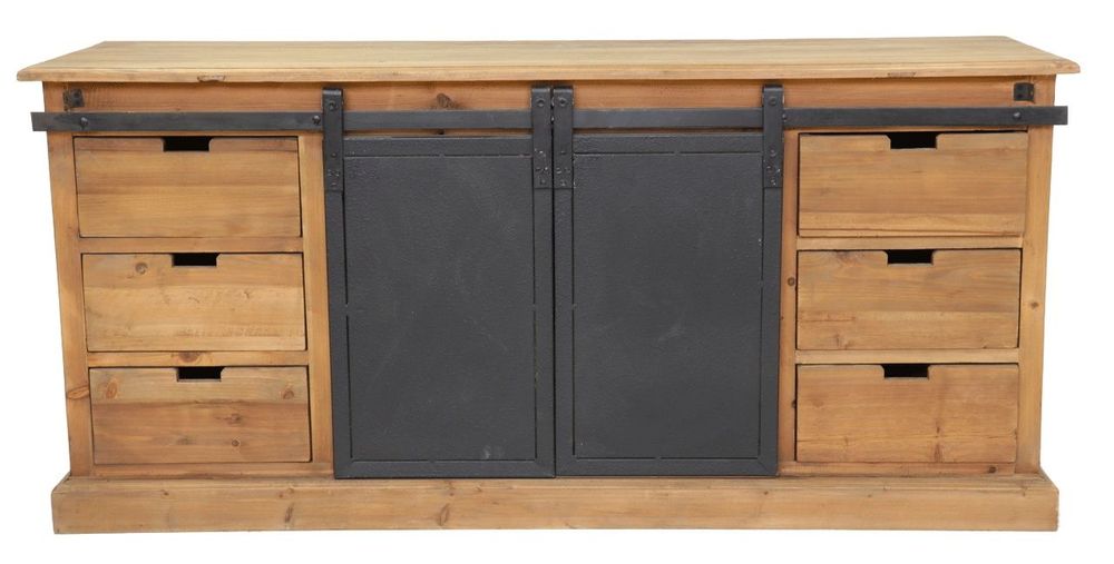 Buffets - Cabinet industriel bois et métal, 6 tiroirs, design robuste - JP2B DECORATION