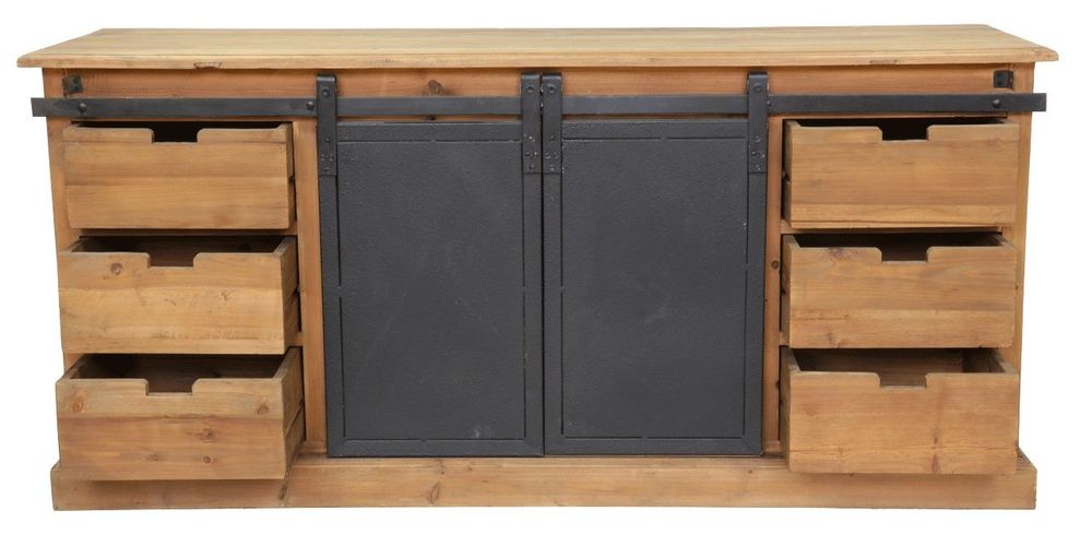 Buffets - Cabinet industriel bois et métal, 6 tiroirs, design robuste - JP2B DECORATION