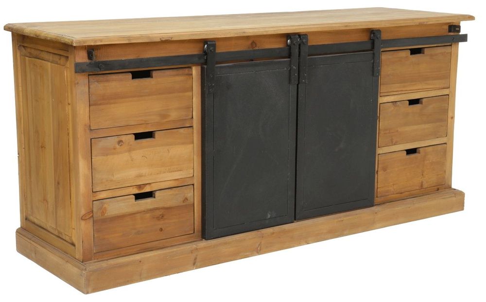 Buffets - Cabinet industriel bois et métal, 6 tiroirs, design robuste - JP2B DECORATION