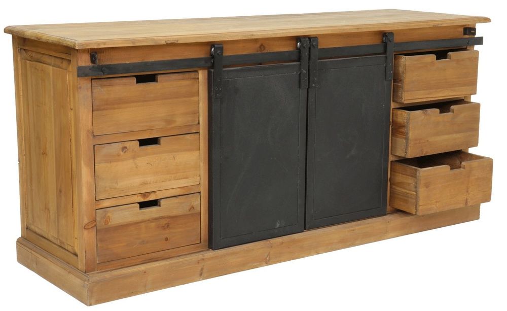 Buffets - Cabinet industriel bois et métal, 6 tiroirs, design robuste - JP2B DECORATION