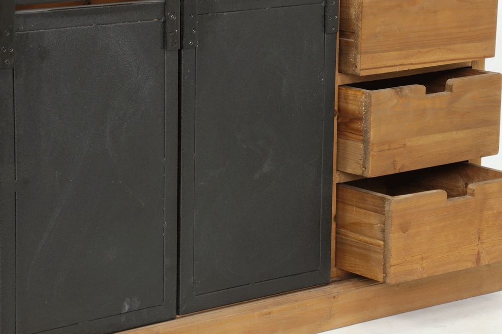 Buffets - Cabinet industriel bois et métal, 6 tiroirs, design robuste - JP2B DECORATION