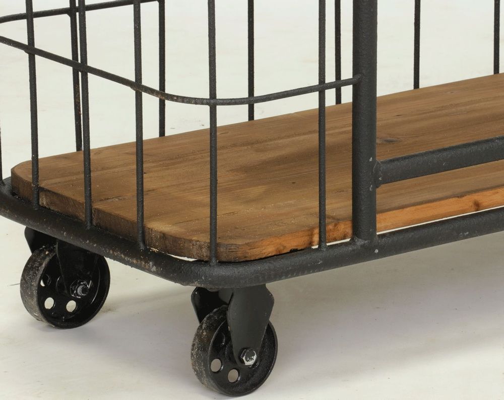 Console table - Industrial Cage Console recycled wood and metal, 3 shelves - JP2B DECORATION