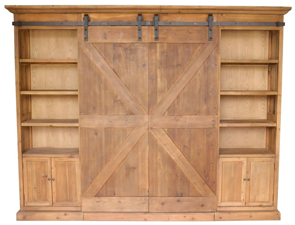 Bibliothèques - Cabinet industriel bois recyclé, porte coulissante, 6 tiroirs - JP2B DECORATION