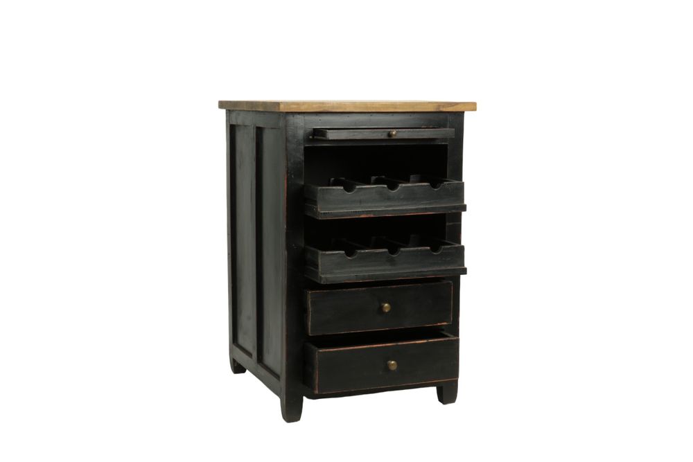 Buffets - Meuble sommier à bouteilles, 5 tiroirs, bois de pin, noir - JP2B DECORATION